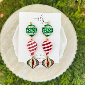 Christmas Bulb Ornament Stack Dangle Earrings | Post Back | New | Lightweight